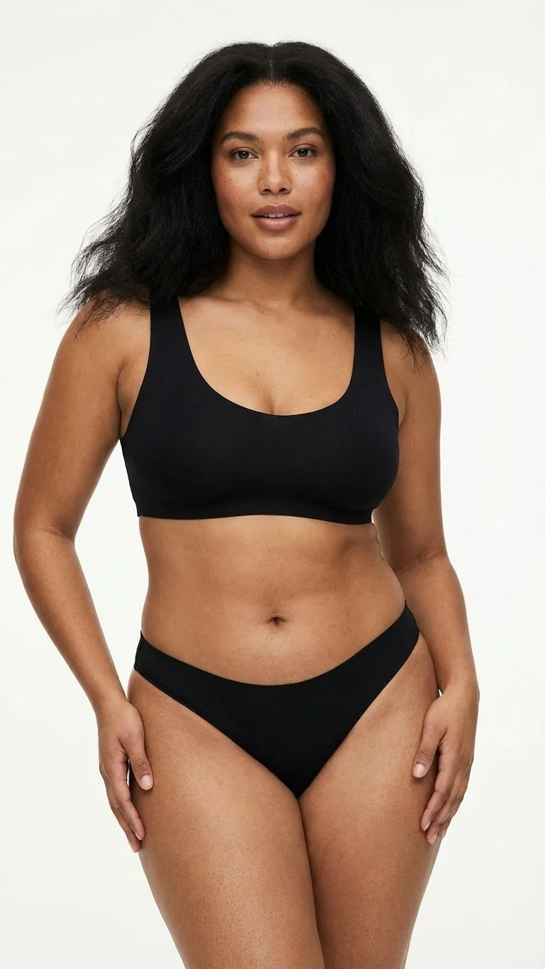 LunaIntim İz Yapmayan Siyah Lazer Kesim Tanga Dikişsiz (Seamless) ve Görünmez Model - Yan Görünüm